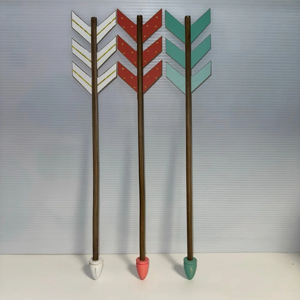 Set of 3 Decorative Arrows Salmon, Pink, Teal with Gold Accents Home Decor